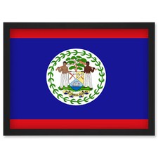 Belize National Flag World Flags Country Poster Framed Wall Art Picture Print A4
