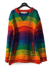 100% Wool Oversized Rainbow Sweater–Handmade Nepal Boho Hippie V-Neck
