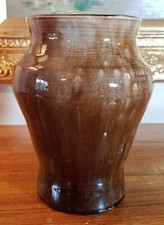 Antique Rustic Belgium Thick Caramel Brown Drip glaze Art Pottery vase C1910