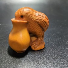 4.5cm intricate Hand Carved Boxwood Hawk Netsuke  Signed on base Japan
