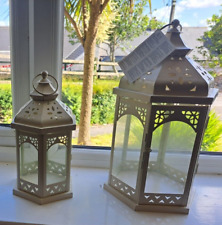 12 Glass lanterns for candles, Wedding lanterns, Cream lanterns, Glass and metal