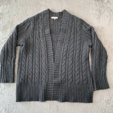 Hobbs Cardigan Womens Small Grey Alpaca Wool Aran Cable Knit Open Lagenlook