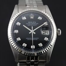ROLEX MENS DATEJUST 1601 WHITE GOLD& STAINLESS STEEL BLACK DIAMOND DIAL WATCH