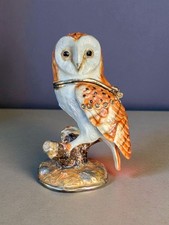 Hidden Treasures Arora Barn Owl Enamel & Crystal Trinket Jewelry Box No Necklace
