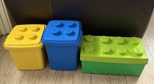 3 x Lego Duplo Storage Box Containers Blue Yellow Green USED - PLEASE READ