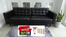 RRP:£799 IKEA LANDSKRONA BLACK THREE SEAT LEATHER SOFA (CHESTERFIELD/DFS/OFFICE)