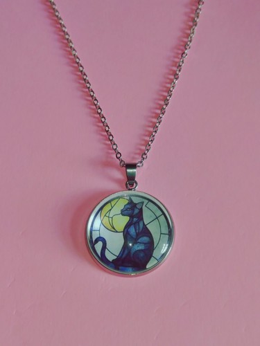 Black cat necklace stainless - cat,