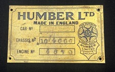 HUMBER CARS VINTAGE ANTIQUE VETERAN AUTOMOBILE CAR BULK HEAD CHASSIS TYPE BADGE