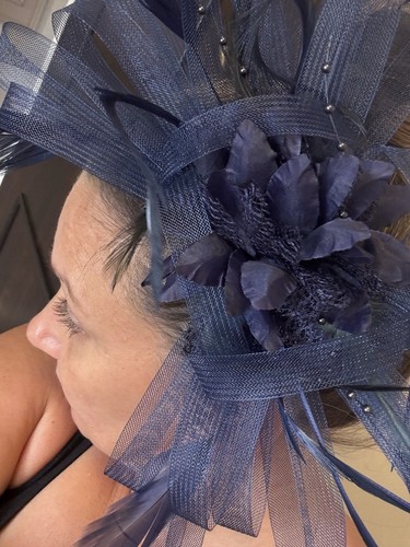 Larger style navy fascinator - navy,
