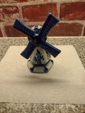 Vintage Delf Blue Hand Painted Windmill With Spinning Blades