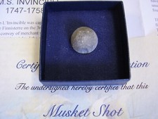 Boxed Single Flintlock MUSKET BALL from 1758  HMS Invincible ShipWreck