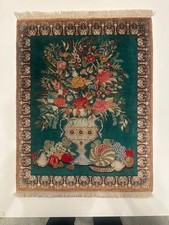 Silk Handmade-Made Persian Style Tapestry Rug – Floral Vase & Fruit–Wall Hanging