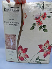 Vintage Rectella Chatsworth Red Floral Fully Lined Curtains Size 66x72" BNIP