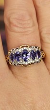 AAA Tanzanite & White Zircon  Ring  18k Yellow Gold & Rhodium plated 925 Silver