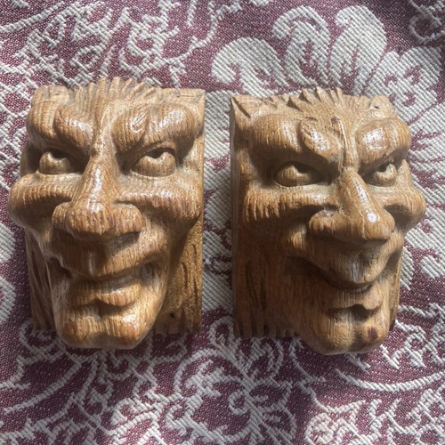 Antique pair oak grotesque - pair,