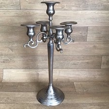 VINTAGE HEAVY METAL SILVER CANDLE HOLDER FLOOR STANDING 5 ARM CANDELABRA 21"TALL