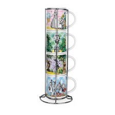 Wizard of Oz Stacking Mugs Set - Set of 4 Ceramic Cups Set with Metal Stand