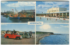 FISHING BOATS, MINATURE BUSES, SWIMMING POOL, ARBROATH - Angus Postcard