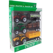 Farm Tractor and Trailer 3 Piece Plastic Farm Vehicles Toy Play Set Kids Xmas