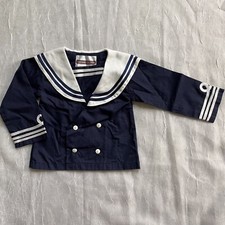 Vintage Michael de Leon Blue Girls Nautical Jacket Top Embroidered Train 12M