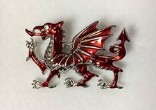 Welsh dragon red metal brooch - welsh,