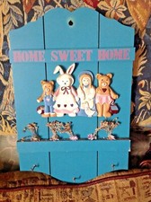 GREAT SHABBY CHIC KEY HOLDER, HARDBOARD "HOME SWEET HOME" WALL HANGING 13.5x9in