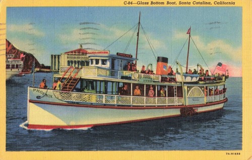Postcard glass bottom - postcard, boat