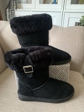 Black Suede & Sheepskin Shearling Style Boots UK 5 Australia Beach Feet