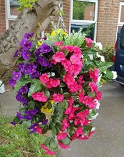 Artificial Flowers Hanging Basket Plant Garden Pot Ivy Leaf Fern Foliage Roses