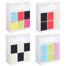 Wooden White Wide 7 Cubed Cupboard Storage Units Shelves With 6 Drawers Baskets