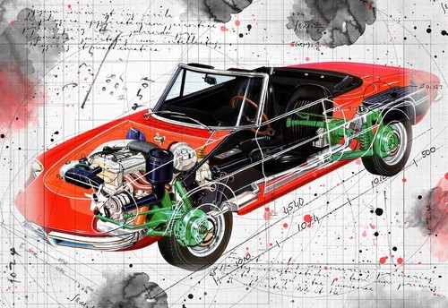 Line tech drawing alfa romeo - tech,