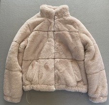 NEWLOOK JACKET SZ 8 WOMENS PINK FAUX FUR COAT POCKETS TOGGLES SHORT WINTER