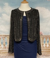 Gatsby Bolero Jacket 10 Black Beaded Sequined Evening Flapper Cruise
