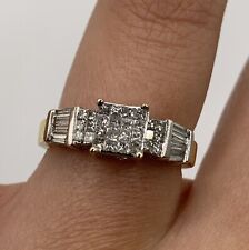 Diamond .50ct Square & Baguette Cluster Ring 18ct 750 Yellow Gold - Size J 1/2