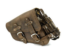BROWN LEATHER SOLO SADDLE BAG + BOTTLE HOLDER FOR HARLEY DAVIDSON SPORTSTER 04+