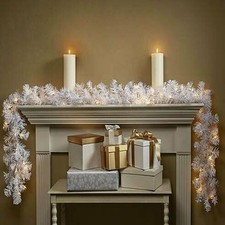 9FT White Christmas Garland With Lights Fireplace Artificial Wreath Decoration