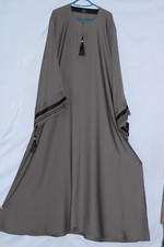 Grey Islamic Abaya with wider Fancy Sleeves and Tassels on neck and Sleeves 