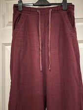 Gently Used- Peacocks - Burgundy Wide-Leg Linen-Blend Trousers – Size 10