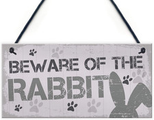 Red Ocean Beware Rabbit Home Door Funny Sign Hutch Accessories Novelty Pet Anima