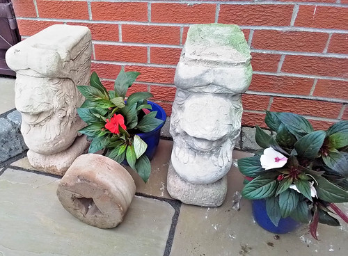 Antique stone lion - stone, bench