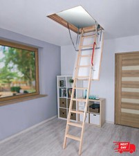 Optistep Wooden Folding Loft Ladder, Insulated Hatch Trap Door, Attic Stairs