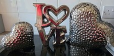 Heart Hammered Effect Sculpture And Silver Love Ornament Excellent Condition