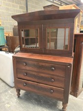 Vintage Antique Brown Wooden Display Cabinet Fold Out Desk Chest of 3 Drawers