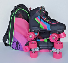 SFR Rio Roller Quad Skates Women Girls Retro Style Black Rainbow UK 5 EU 39