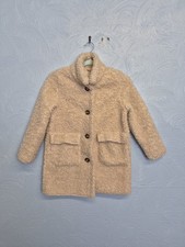 Zara Girls Coat Age 9 Cream Faux Sheepskin Teddy Fleece Button Up