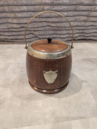 Vintage wooden biscuit barrel - vintage,
