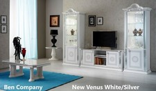 NEW VENUS CLASSIC ITALIAN HIGH GLOSS WHITE -SILVER LARGE TV STAND BEN COMPANY