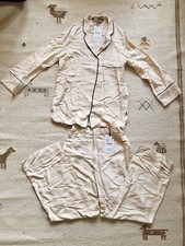 BNWT ZARA Nude STRIPED PJ PYJAMA SHIRT & TROUSER SET + Contrast Piping XS 6 8 