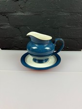 Denby Boston Blue Gravy Boat / Sauce Jug and Stand / Saucer Set