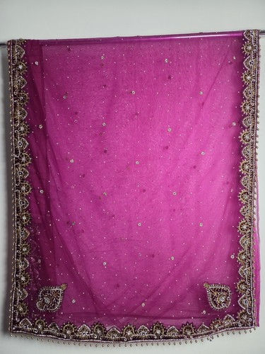 Purple net sari heavy - net, diamante